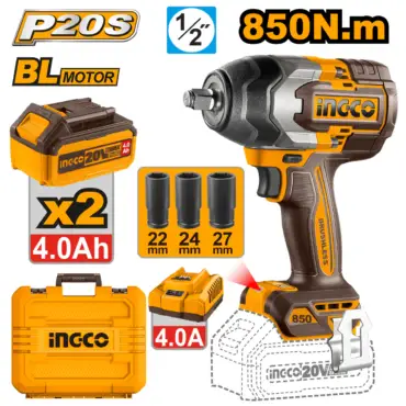 INGCO LLAVE DE IMPACTO M1/2 20V 850NM 2400RPM BRUSHLESS INCLUYE 2 BATERIAS Y CARGADOR UCIWLI2085