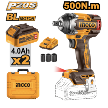 INGCO LLAVE DE IMPACTO M1/2 20V 500NM 2300RPM BRUSHLESS INCLUYE 2 BATERIAS Y CARGADOR UCIWLI2050